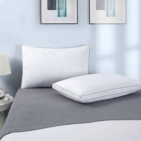 Goose Feather Down Pillows Diamond Quilted Fabric with Gusset - White
