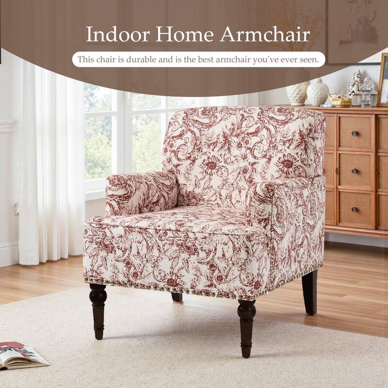 Set 2 Striped Upholstered Linen Armchair with Brass Nailhead Trim