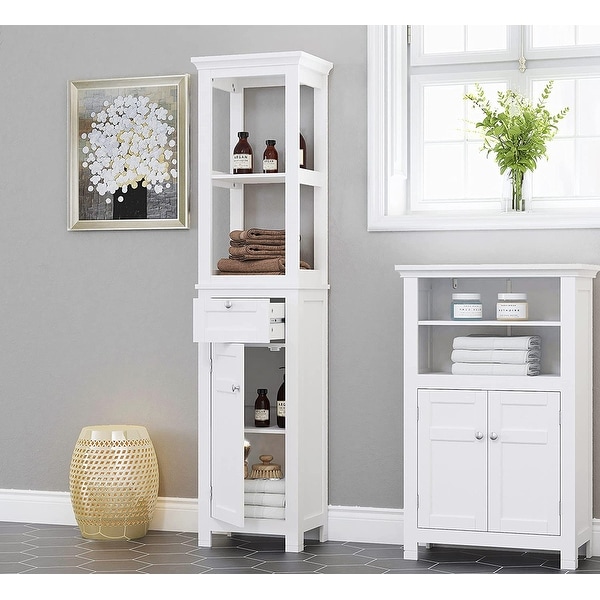 Bathroom Floor Storage Cabinet Free Standing Cupboard Adjustable 2-Tier W/Drawer 