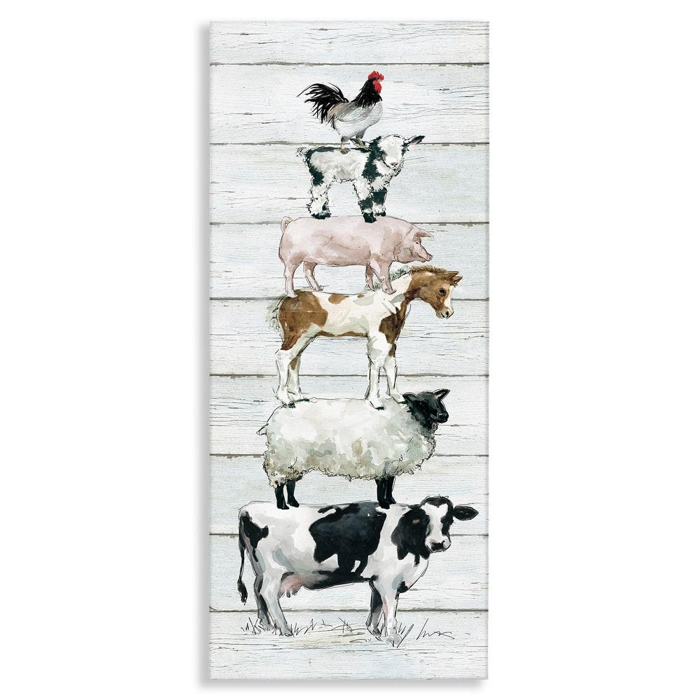 Stupell Country Farm Animal Stack Cow Sheep Pig Rooster Canvas Wall Art - Multi-Color