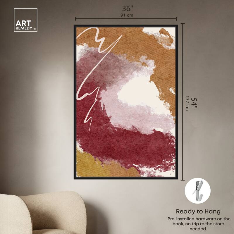 Art Remedy Burgundy And Cork Framed Boho Abstract 1 Piece Canvas Wall Art