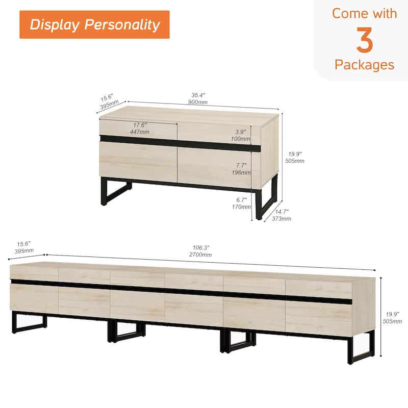 WAMPAT Modern TV Stand with Storage Cabinets, Wood Entertainment Center Media Console Table with Metal Legs for Living Room