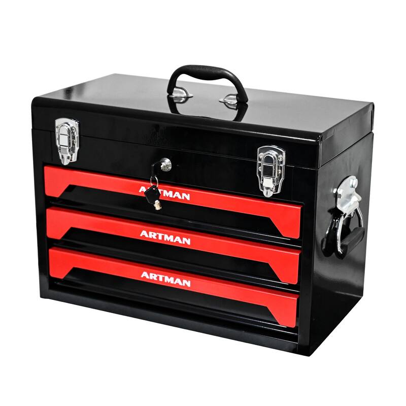 High Wear Resistance 3 Drawers Tool Box Storage Space - Red