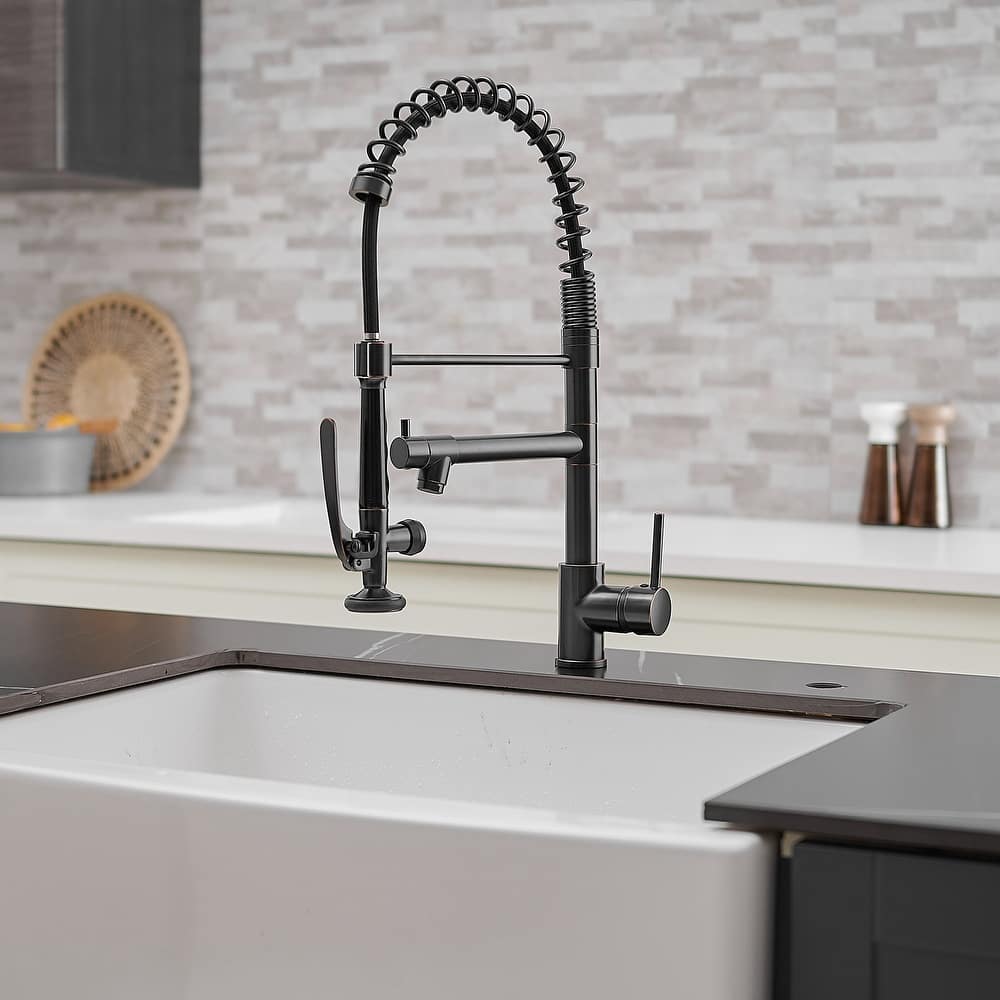 Single Handle Double-Spout High Arc Pull Down Kitchen Sink Faucet