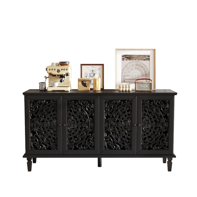 Sideboard Storage Cabinet with Carved Flower Door Handle,Antique Console Table