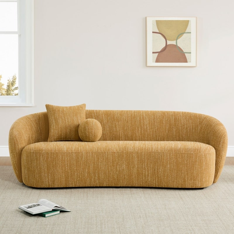 Spruce & Spring 89'' Boucle Upholstered Hugger Curved Sofa - Mustard Yellow