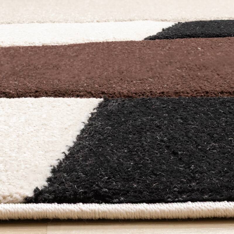 Orange Brown White Grey Geometric Living Room Statement Rug