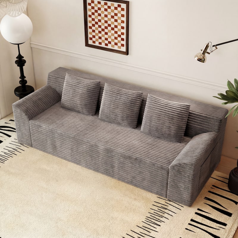 71" 3-Seater Corduroy Sofa with Deep Seat Design, Ready-to-Use for Living Room, Bedroom & Office - Camel