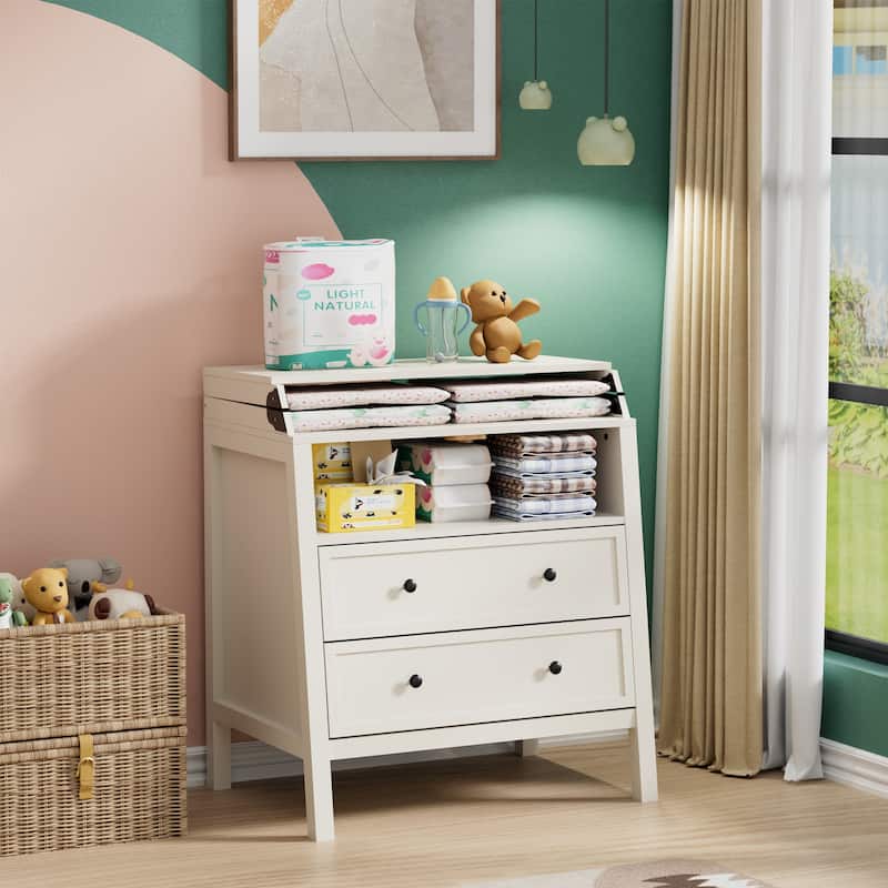 Baby Changing Table Multi-Functional 2 Drawer Dresser - Beige