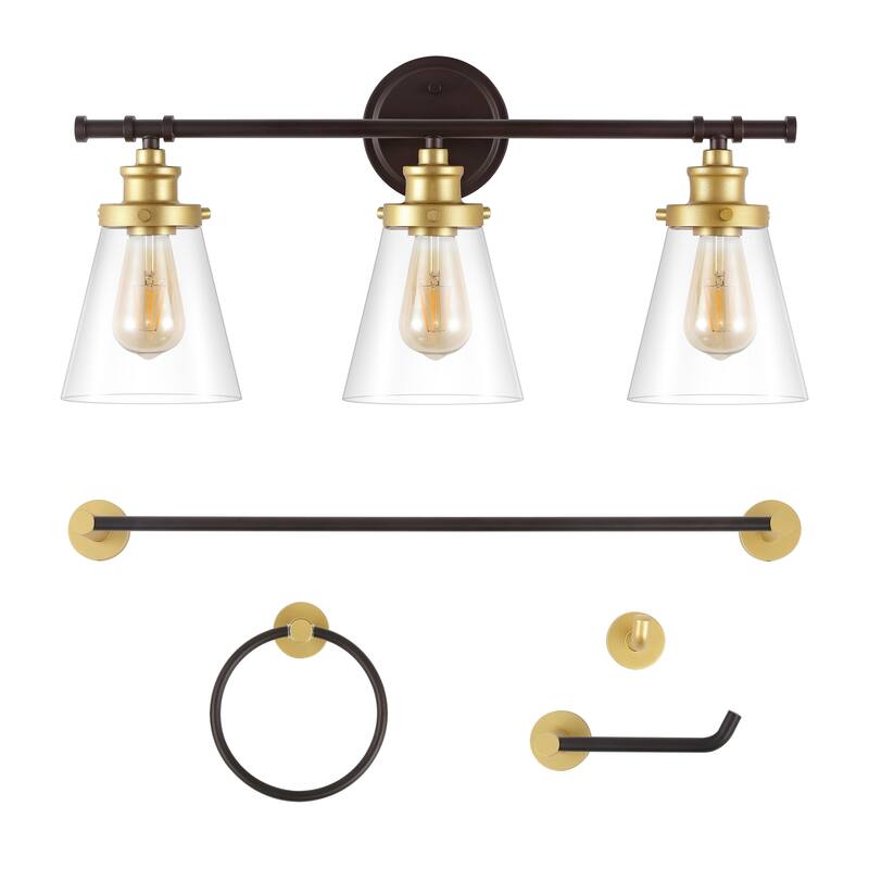 Arlo 23.75" 3-Light Traditional Farmhouse Vanity Light with Bathroom Hardware Accessory Set, (5-Piece) by JONATHAN Y