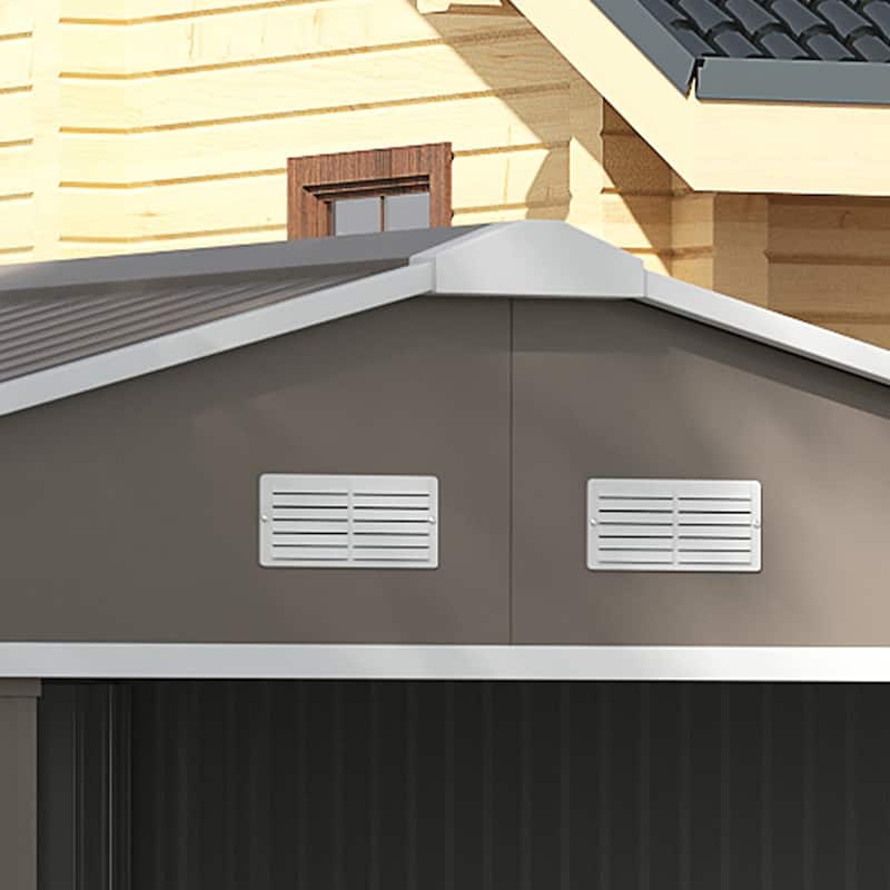 Outsunny 11' x 12.6' Outdoor Storage Shed Organizer, Garden Tool house with Floor Foundation, 4 Vents and 2 Easy Sliding Doors