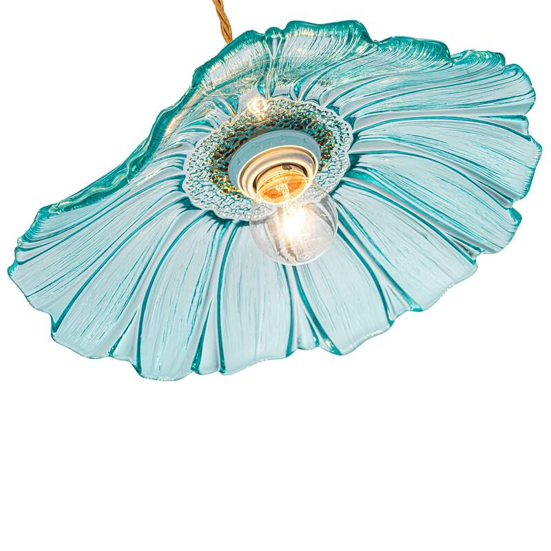 11" Flower-Shaped Red & White Gradient Glass Pendant Light Modern - Dia.11.02-in