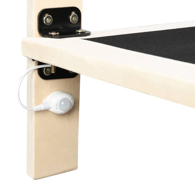 Queen Upholstered Velvet Bed with Sensor Light and Floating Frame - Modern Platform Bed with Headboard, No Box Spring Required