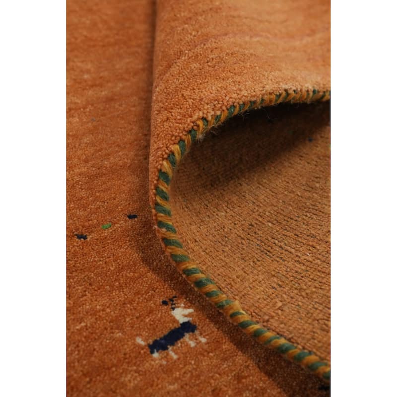 Hand Knotted Oriental 100% Wool Carpet Tribal Animal Pictorial Oranges & Rust Gabbeh Area Rug - 8' 11'' X 8' 11''