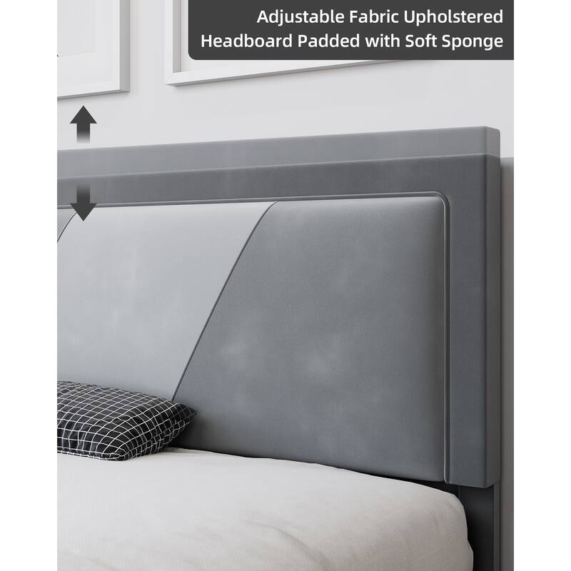 Bed Frame with Adjustable Height Headboard Velvet
