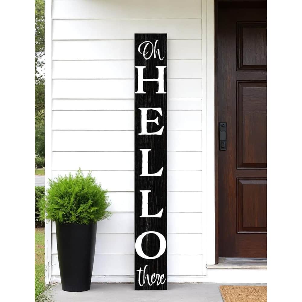 HomeRoots 72" Black And White Solid Wood Hello There Porch Sign