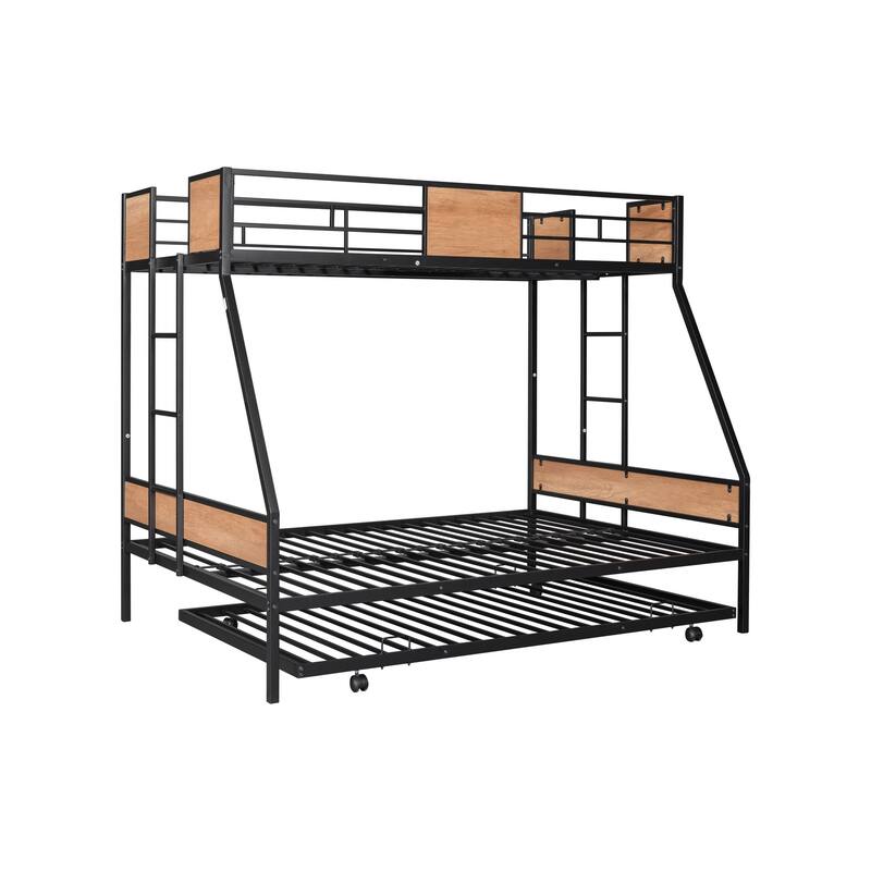 Twin over Full Metal Bunk Bed with Trundle, Heavy-duty Metal Bedframe