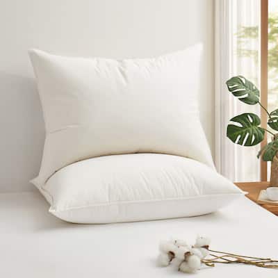 Set of 2 Down Feather Pillow-in-a-pillow Bed Pillows with 100% Organic Cotton Cover - Off-White