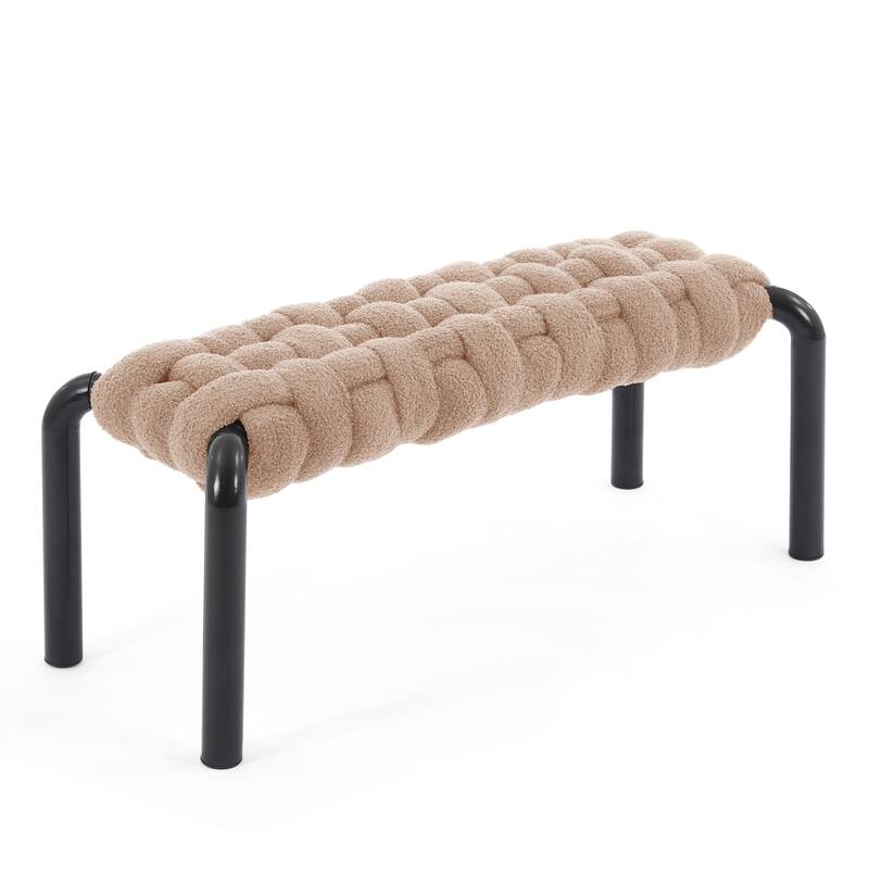 Christopher Knight Home - Teddy Braided Upholstered Bench with Black Metal Legs End-of-Bed Seating
