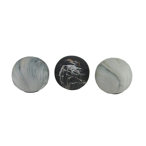 3 Piece Swirling Marble Finish Ceramic Decor Ball Set 4 Inch - 4 X 4 X 4 inches
