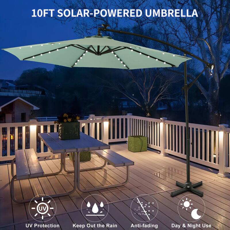 Outdoor Patio 10-Ft Solar LED Offset Hanging Umbrella