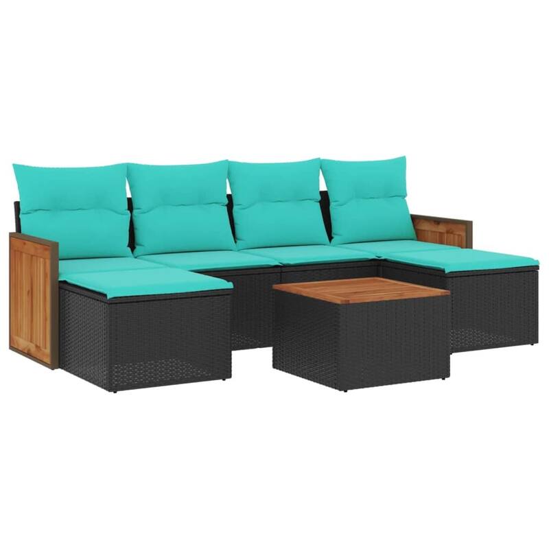 vidaXL 7 Piece Patio Sofa Set with Cushions Black Poly Rattan - 21.7 x 24.4 x 27.2