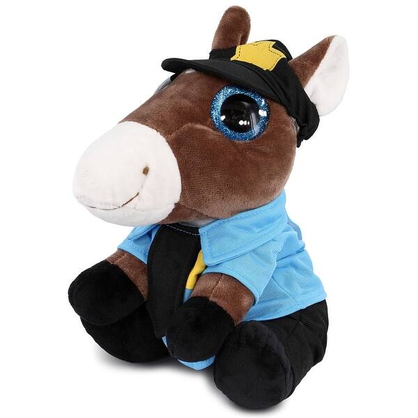 slide 2 of 6, DolliBu Large Horse Sparkle Eyes Police Officer Plush with Cop Uniform - 8 inches