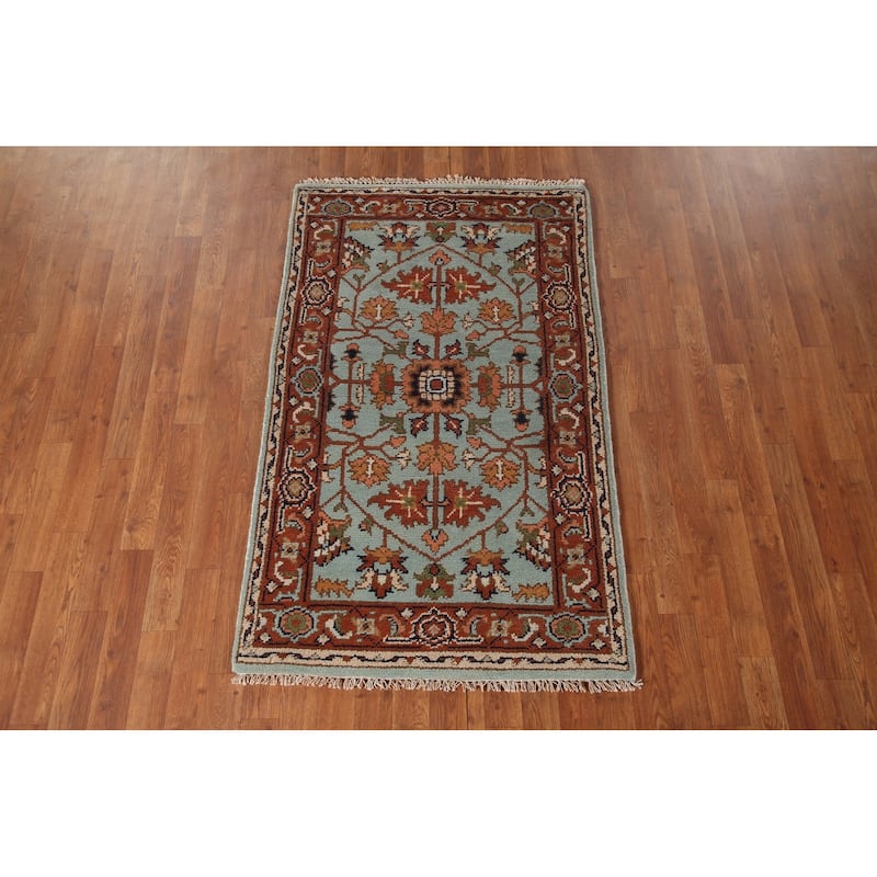 Hand Knotted Oriental 100% Wool Carpet Traditional Floral Navy Blue & Blues Heriz (serapi) Area Rug - 5' 0'' X 3' 0''