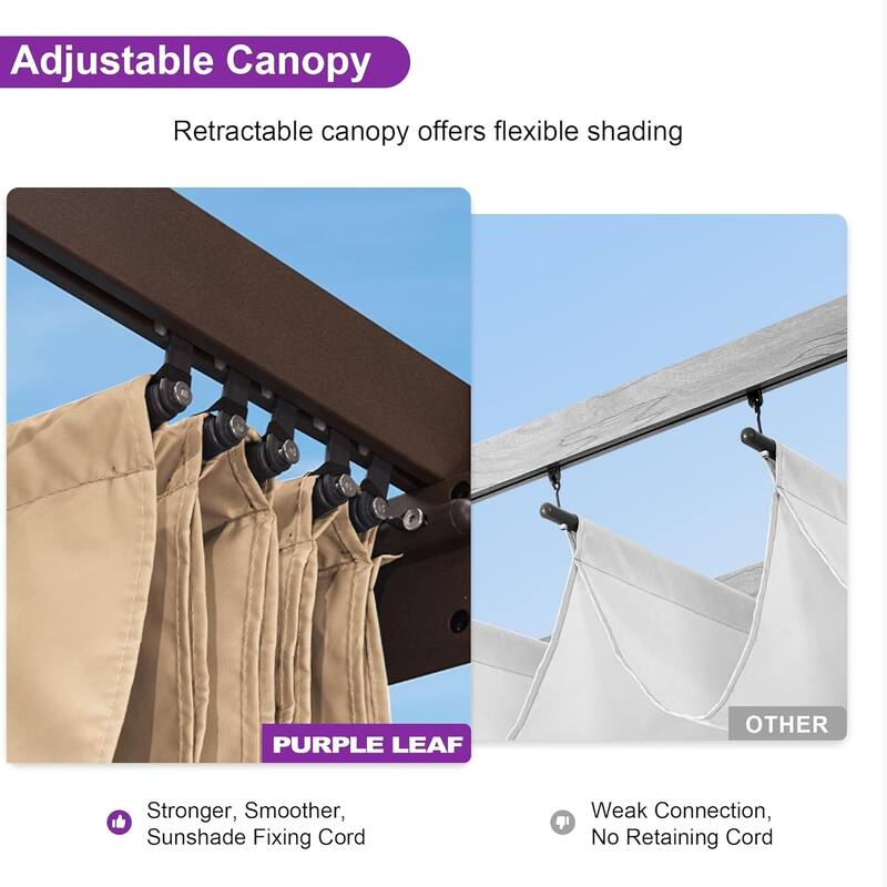 PURPLE LEAF Outdoor Retractable Bronze Metal Pergola w Canopy for Beach Deck Gazebo