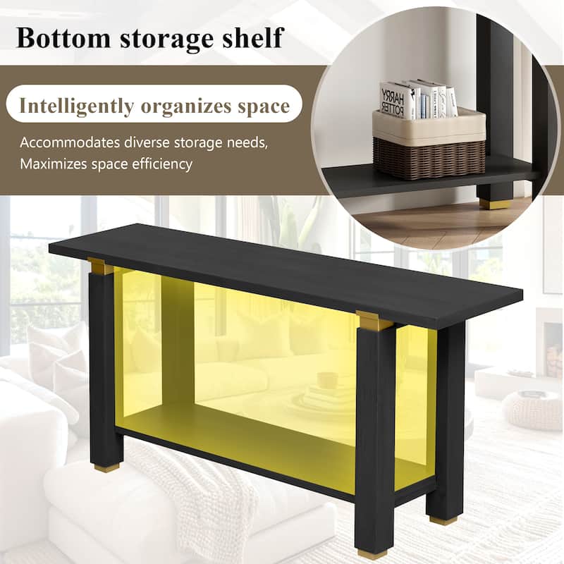 62.9" Modern Minimalist Console Table, Wooden Entryway Sofa Table Rectangular with Built-in Shelf for Living Room