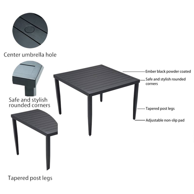 KISRAIS 5-Piece Outdoor Patio Aluminum Furniture, Dining Table with Umbrella Hole, Sunbrella Fabric Cushion