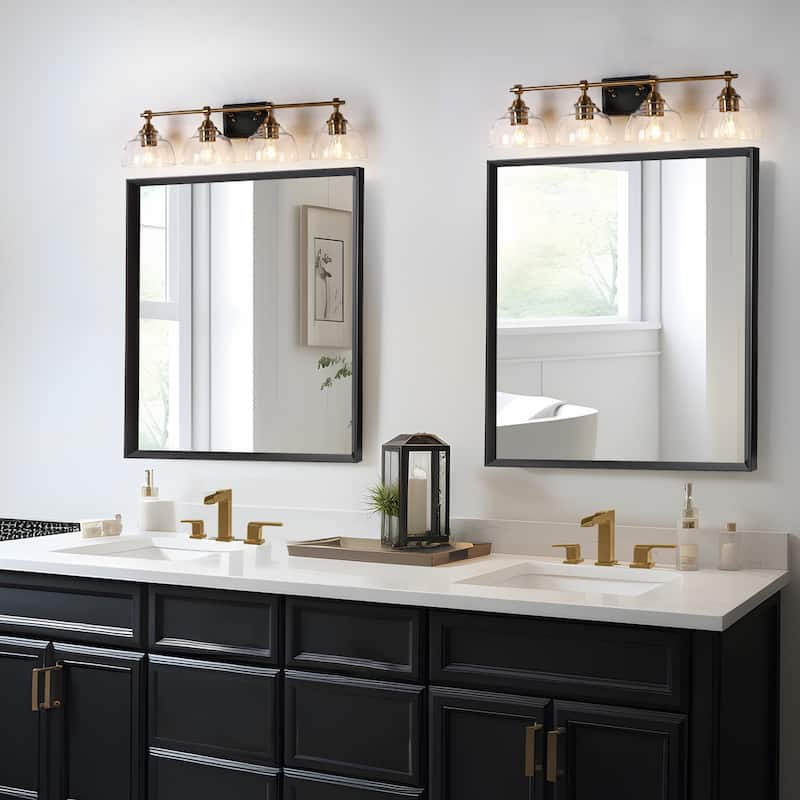 Modern Farmhouse 1/3/4-Light Gold Black Bathroom Vanity Light Glass Wall Sconces