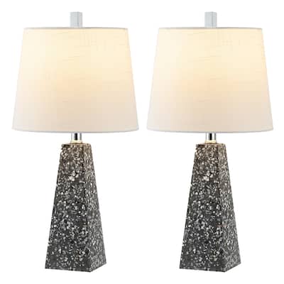 Stewart 20.5" Contemporary Resin LED Table Lamp, White Marble Finish (Set of 2), by JONATHAN Y