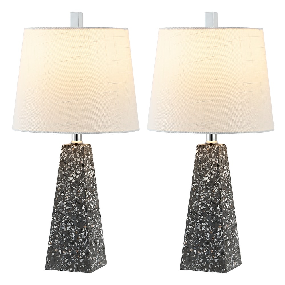 Stewart 20.5" Contemporary Resin LED Table Lamp, White Marble Finish (Set of 2), by JONATHAN Y