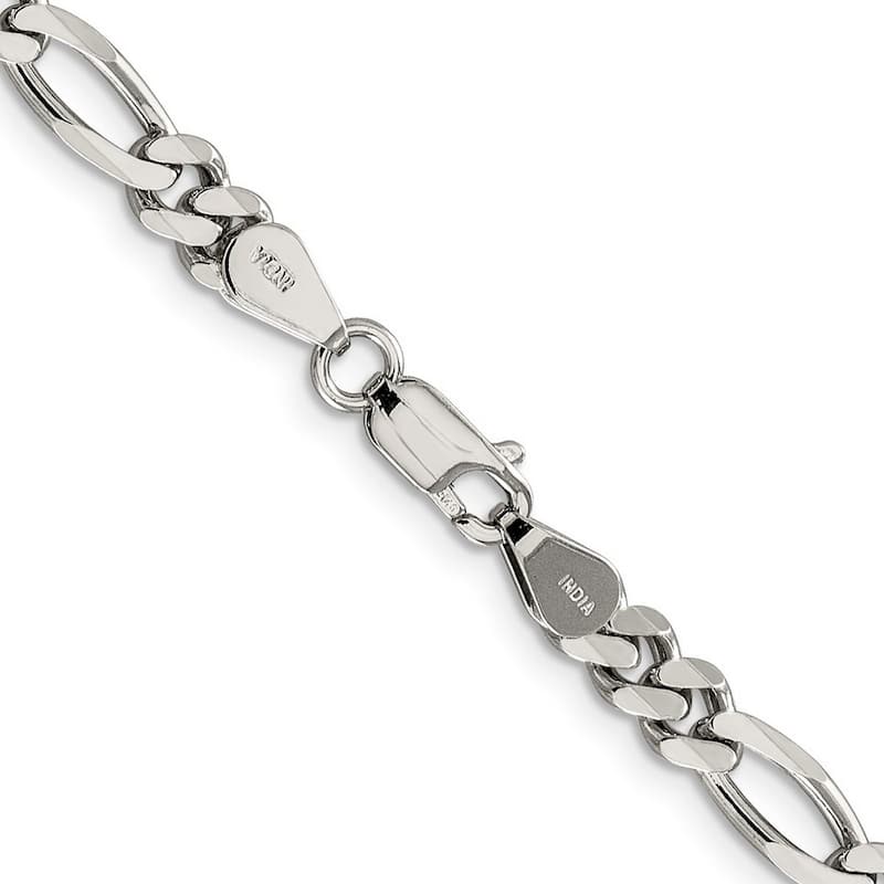 Curata 925 Sterling Silver Rhodium 5.25mm Figaro Chain Necklace for Men