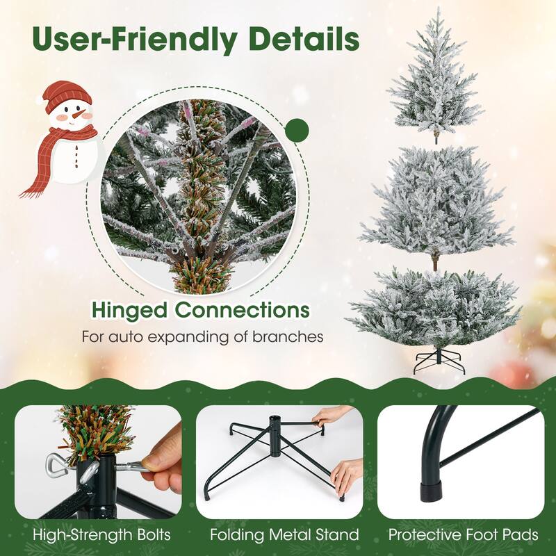 Costway 6/7/8 FT Artificial Christmas Tree with 762/1074/1470 Flocked - See Details - White & Green