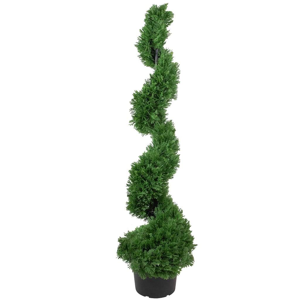 4' Artificial Cedar Spiral Topiary Tree in Black Pot Unlit - 14