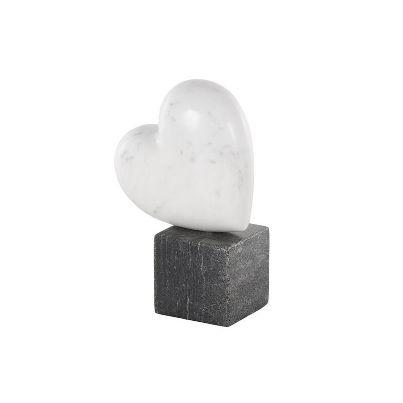 White Marble Slanted Heart Decorative Sculpture with Black Block Base