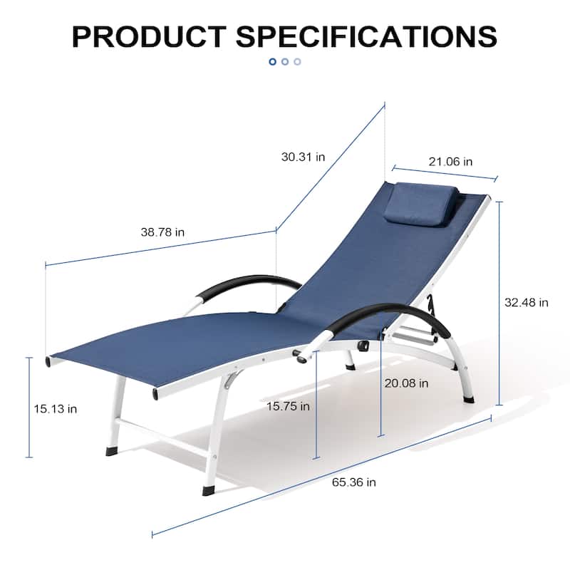 Crestlive Products Outdoor Adjustable Reclining Chaise Lounge Chair with Armrest