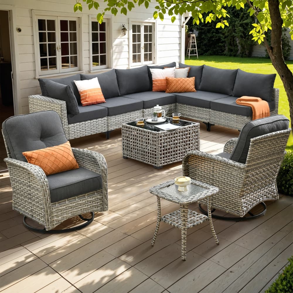 XIZZI 10-Piece Patio Furniture Wicker Sectional Set with Swivel Chair