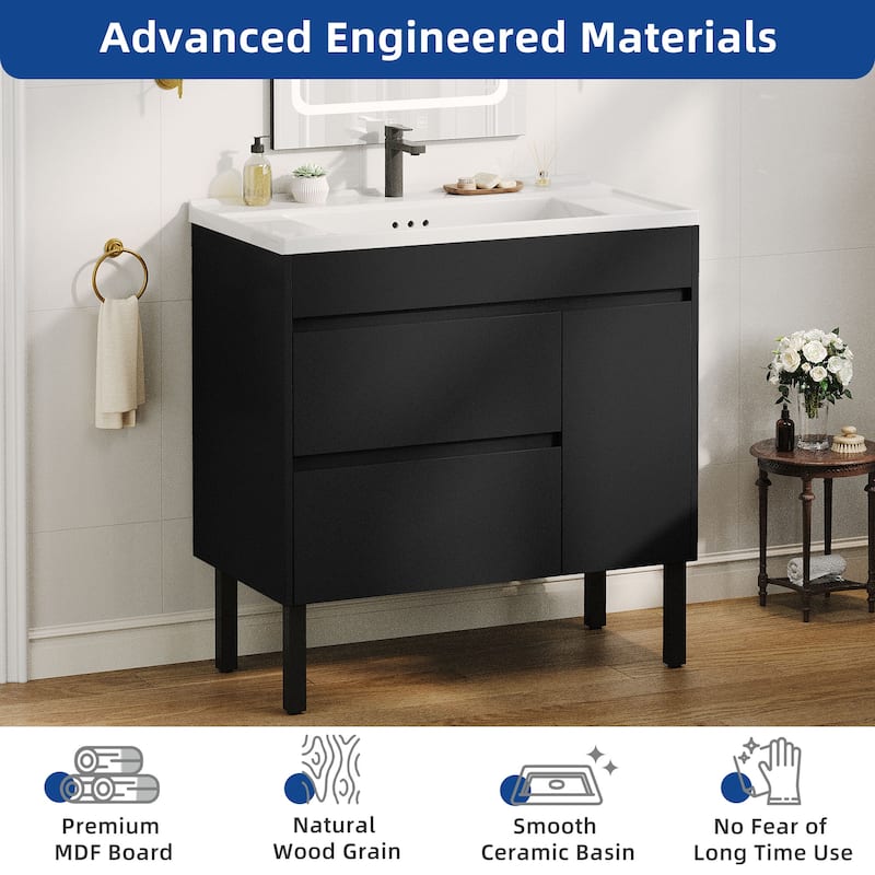 Moasis 16''/24''/36" Freestanding Single Bathroom Vanity with Ceramic Basin