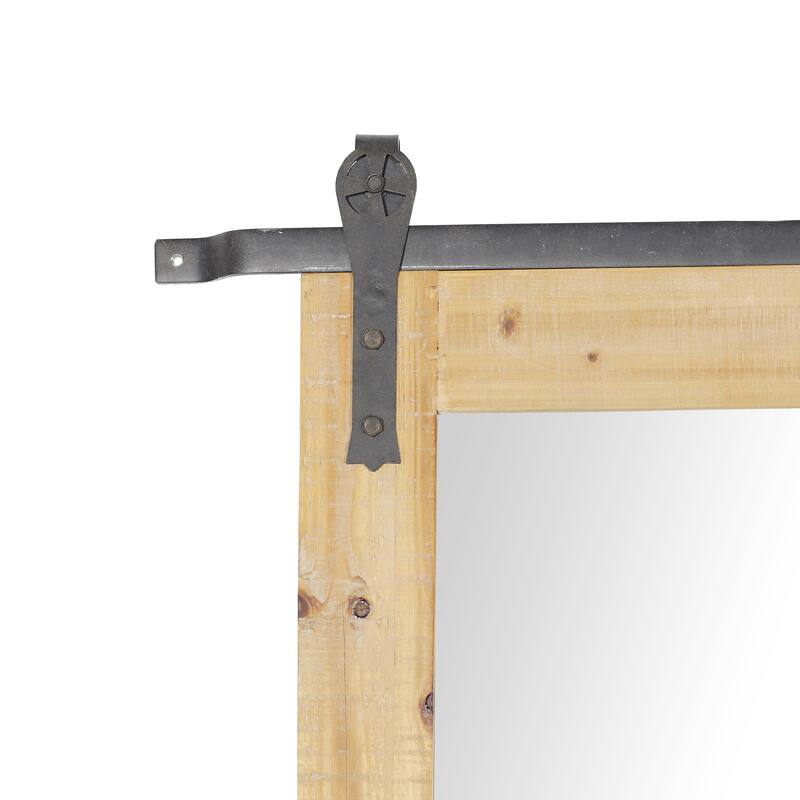 Wood Wall Mirror with Black Metal Hanging Rod - Brown - Roche River Decor