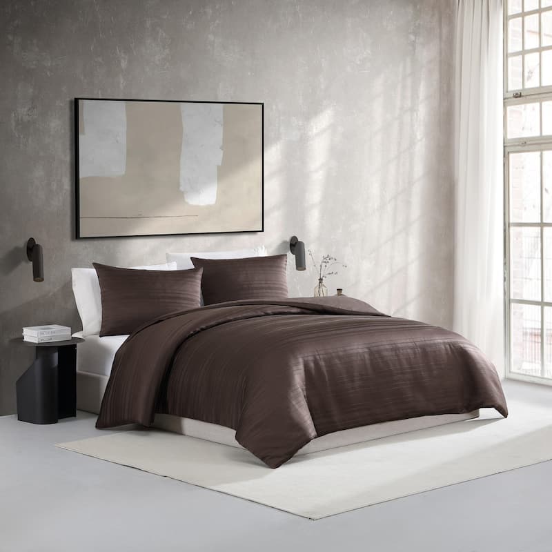 Vera Wang Illusion Lines Brown Duvet Cover Set