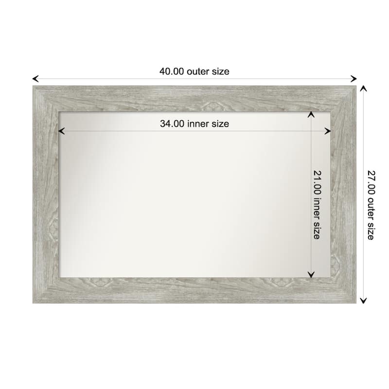 Dove Greywash Framed Non-Beveled Custom Wall Mirror, Bathroom Vanity Mirror - Outer Size: 40 x 27