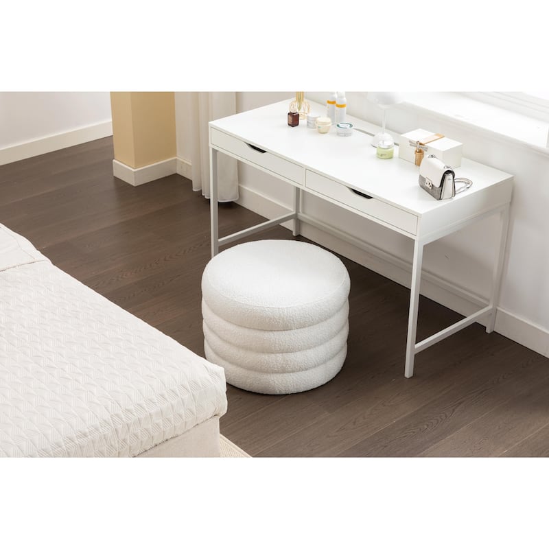 Boucle Fabric Storage Ottoman Footstool with Wooden Shelving