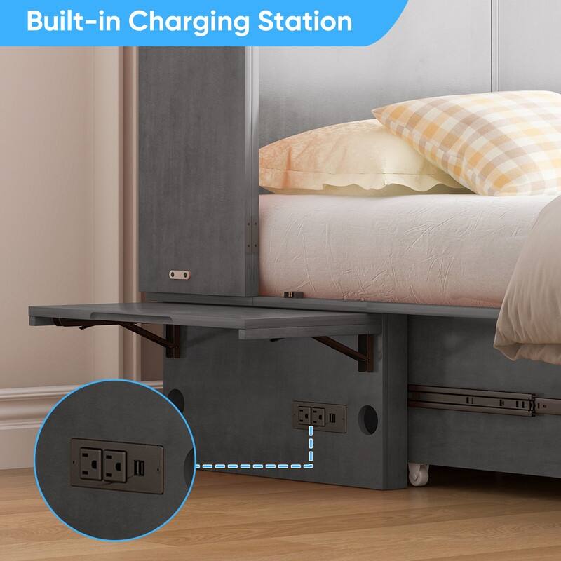 Mixoy Queen Murphy Bed Chest with Charging Station and Storage Drawer,No Mattress