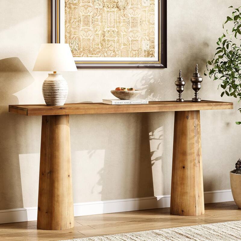 63" Solid Wood Farmhouse Console Table, Sofa Table for Entryway, Hallway, Living Room - Brown - Wood