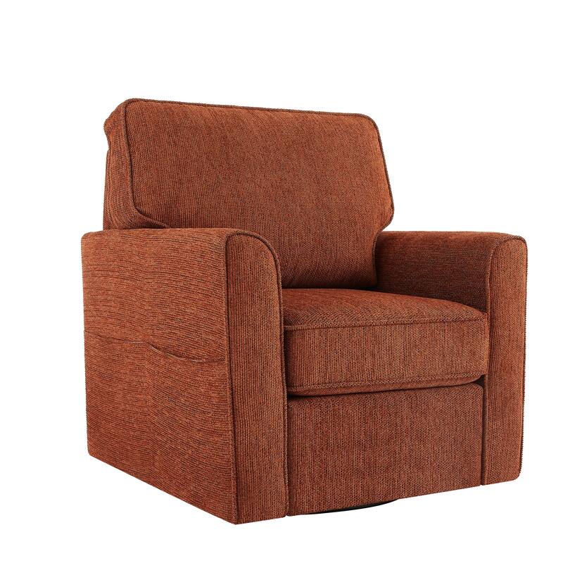 Chenille 360° Swivel Barrel Chair with Side Pockets, Ergonomic Support, and Removable Cushions