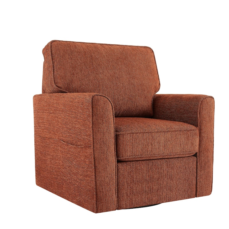 Chenille 360° Swivel Lounge Chair, Modern Armchair with Side Pockets Swivel Sofa Chair Ergonomic Recliner Chair for Bedroom