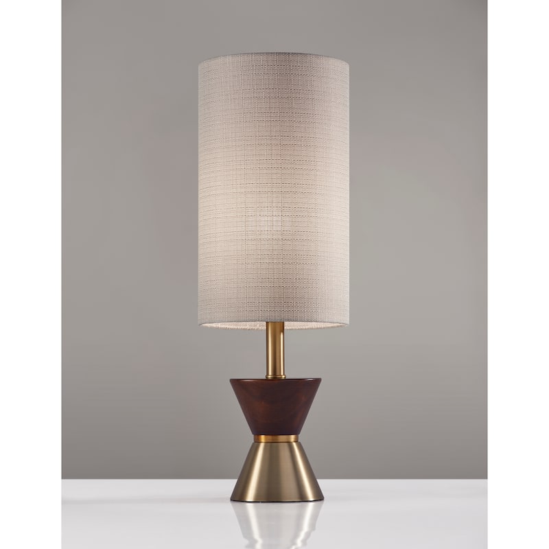 Adesso Antique Brass and Walnut Rubberwood Carmen Table Lamp